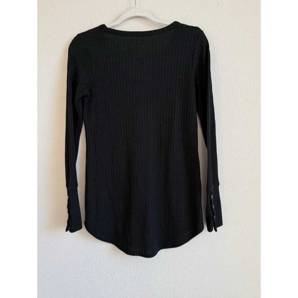 Chaser Thermal Waffle Knit Long Sleeve Henley Top Women's Small Black‎ Cozycore